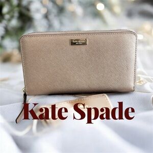 Kate Spade Rose Gold Zip Around Leather Wallet ~ Like New!